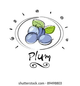 hand drawn plum in vignette