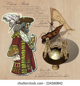 An hand drawn (plus mixed media) vector pack. Topic: PIRATES - Fight to the death. Description: Vector is editable in several layers and group of objects.