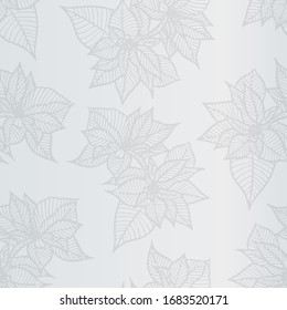 Hand drawn poinsettia blooms and leaves Christmas vector seamless pattern