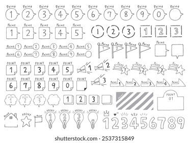 Ensemble d'icônes et de numéros dessinés à la main