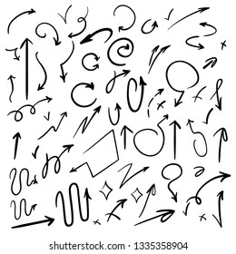 Hand drawn pointer arrows vector set.