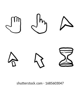 Hand Drawn Pointer Cursor Icons. Web Arrows Cursors, Mouse Clicking And Grab Hand Pixel Icon. Computer Pointers, Internet Cursor Click.doodle