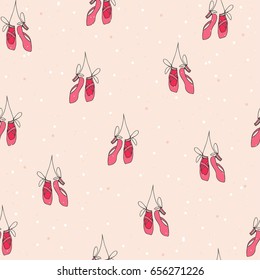 Hand drawn pointes shoes seamless patter. Vector illustration.