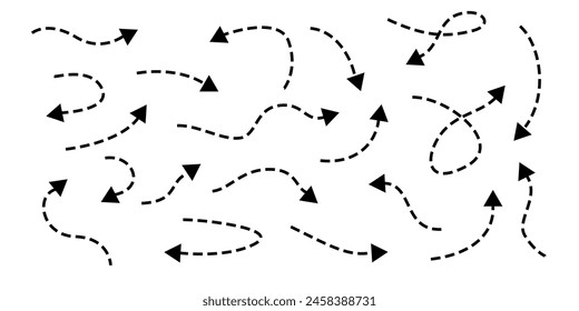 Hand drawn pointing arrow vector icons set. Sketch arrow design for business, education, notes. Vector illustration
