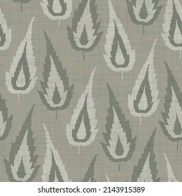 Hand drawn pointy leaf seamless pattern. Neutral ecru beige vector modern flame shaped foliage on textured background. Monochrome botanical backdrop repeat design. Upright leaves nature all over print