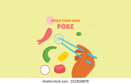 hand drawn poke bowl vector illustration design