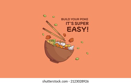 Hand Drawn Poke Bowl Vector Illustration Design