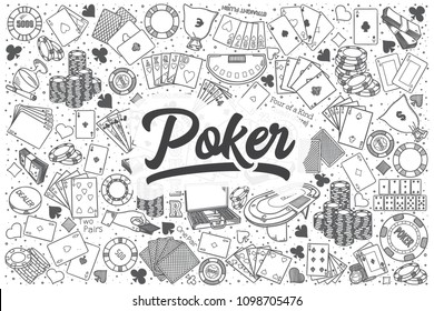 Hand drawn poker doodle set. Lettering - Poker