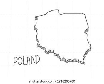 Hand Drawn Of Poland 3D Map On White Background. 