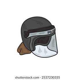 Hand Drawn Police Illustration Colored - Helmet Riot