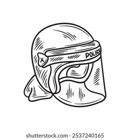 Hand Drawn Police Illustration Colorless - Helmet Riot