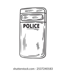 Hand Drawn Police Illustration Colorless - Shield Riot