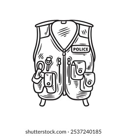 Hand Drawn Police Illustration Colorless - Vest