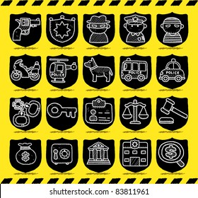 hand drawn police , security icon set
