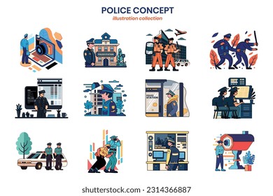 Hand Drawn policeman collection in flat style illustration for business ideas isolated on background