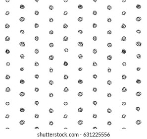 Hand drawn polka dot black and white vector tiles pattern. Seamless monochrome pattern wallpaper or background