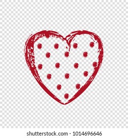 Hand drawn polka dot heart on transparent background, happy valentines day, red vector illustration. Abstract design, romantic holiday decoration