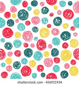 Hand Drawn Polka Dot Pattern, Seamless Background.