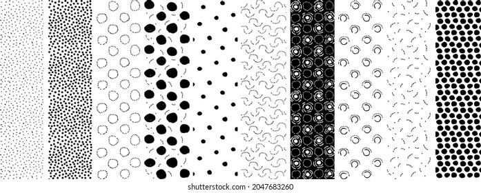 Hand drawn polka dot seamless pattern. Black white seamless vector patterns. Hand made vector illustration