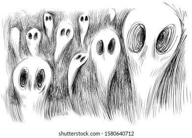 Hand drawn poltergeist face drawing line art style