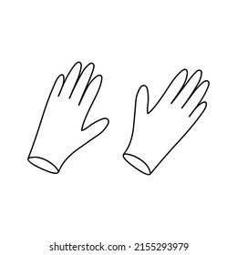 Hand drawn polyethylene gloves of hair care products isolated on white background. Hairdresser doodle rubber gloves for hair dye. Scribble adults and kids coloring page. Thin line hands protection