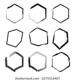 Polígonos dibujados a mano. Formas abstractas geométricas. Contornos grises negros. Elementos de croquis de Vector. EPS 10.