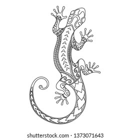 Hand drawn Polynesian lizard design. Polynesian tattoo. Maori style. Abstract gecko vector illustration