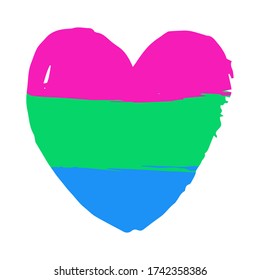 Hand drawn polysexual lgbt heart on white background. Gay rights concept. Vector hand drawn homosexuality emblem. Banner, poster, sticker, placard, invitation card typographic design. St valentine's.