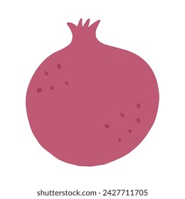 Pomegarnet dibujado a mano en estilo plano de dibujos animados, ilustración vectorial aislado sobre fondo blanco. Lindo dibujo de granate. Conceptos de alimentación y alimentación saludable.