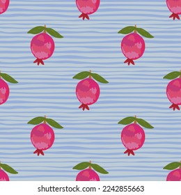 Patrón sin soldadura de fruta granada extraída a mano. Papel tapiz de frutas botánicas. Fondo decorativo para el diseño de tejidos, impresión textil, tejidos de cocina, papel de envoltura, cubierta. Ilustración del vector Doodle