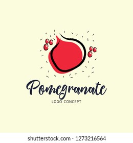 Hand Drawn Pomegranate logo. Vector illustrations for food and drink, restaurant and bar, menu, fruit market. 