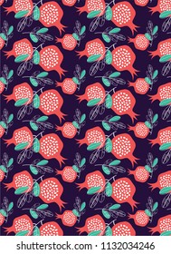 hand drawn pomegranate pattern. vector illustration design