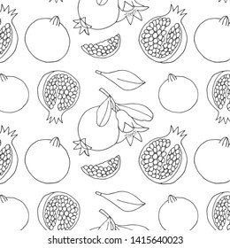 Hand drawn pomegranates pattern. Sketch vector pomegranates background.