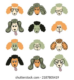 Hand drawn poodle dog cartoon collection. Animalistic doodle set for T-shirt, stickers, print, poster. Cute isolated vector illustration for decor and design.


