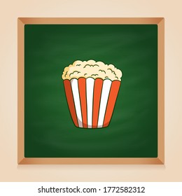 hand drawn popcorn vector on green chalkboard background