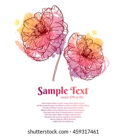 hand drawn poppies. flower vector illustration. brush stain