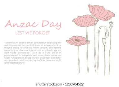 Hand drawn of poppies with text Anzac day, Vector