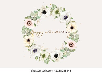 hand drawn poppy anemone wreath design