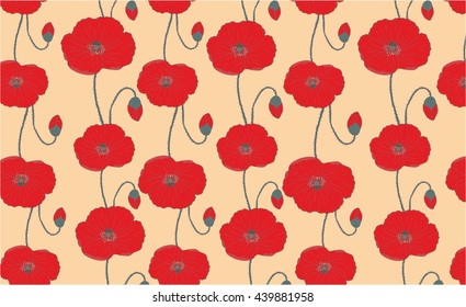 Hand drawn poppy flower pattern. Vector illustration