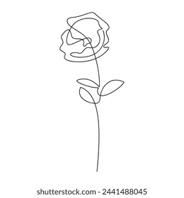 Hand drawn poppy flower rose carnation vector. Linear contour icon. Line continuous drawing. Floral design, botanical print, card, wall art poster, logo, doodle, symbol. Abstract cartoon illustration.