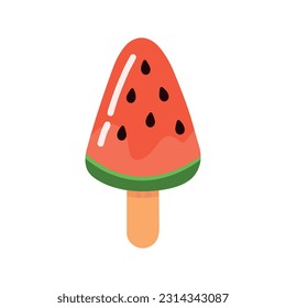 Hand drawn popsicle ice cream stick vector in watermelon fruit flavor clip art for summer drink element decoration isolated on white background