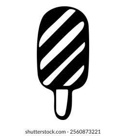 Hand drawn popsicle ice ream with diagonal stripes, featuring a simple and bold design, representing a classic frozen treat on a stick.