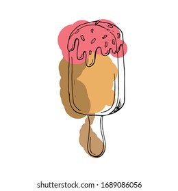 Hand drawn popsicle on a stick isolated on white background. Sketch by trace. Vector illustration