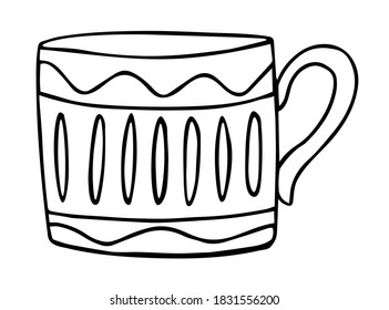 Tapa de porcelana dibujada a mano con patrón. Dibujo de boceto de cerámica. Dibujo de caricatura negra en blanco vector.