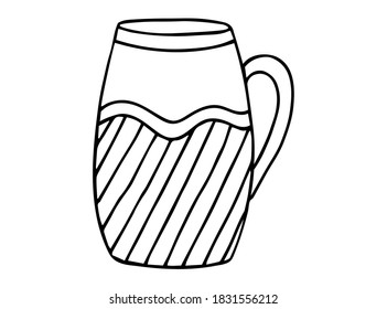 Handgezeichneter Porzellanbecher mit Muster. Skizzenzeichnung von Keramikmug. Doodle schwarz auf weißer Vektorgrafik.