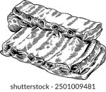 Hand drawn Pork Ribs Sketch Illustration