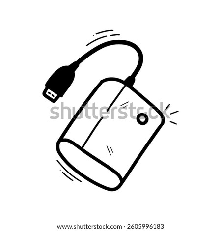 Hand Drawn Portable Harddisk External Illustration. Doodle Vector. Isolated on White Background - EPS 10 Vector