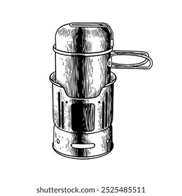 fogão portátil desenhado à mão ilustração em preto e branco	