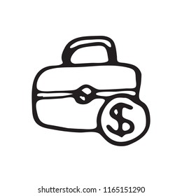 Hand Drawn portfolio doodle. Sketch dollar icon. Decoration element. Isolated on white background. Flat design. Vector illustration.