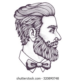 Hand drawn portrait of bearded man side-view. Vector illustration.